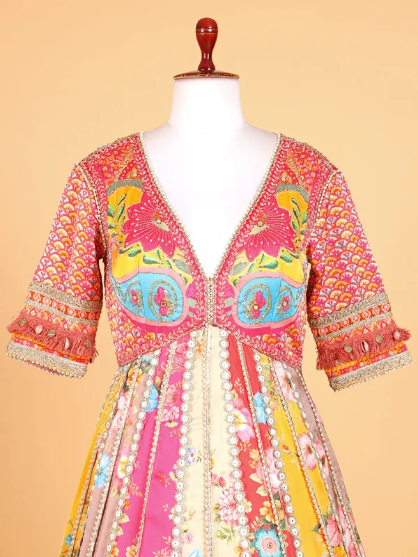 Stunning printed multi color anarkali suit