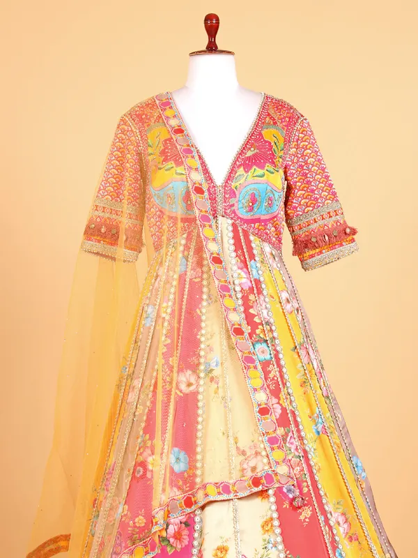 Stunning printed multi color anarkali suit
