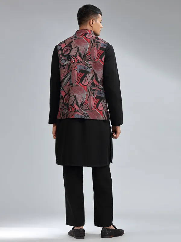 Stunning printed silk black waistcoat set