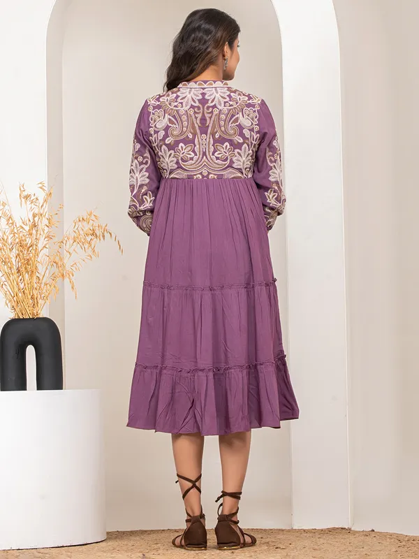 Stunning purple cotton embroidery kurti