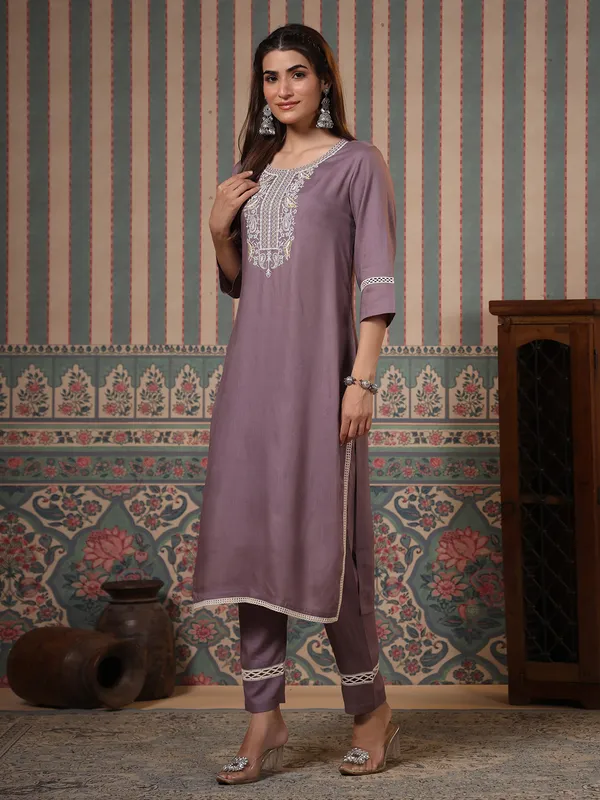 Stunning purple cotton kurti set