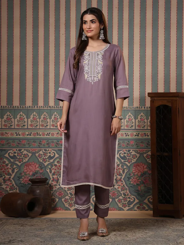 Stunning purple cotton kurti set