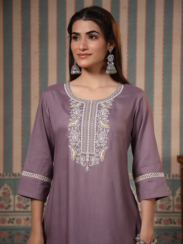 Stunning purple cotton kurti set