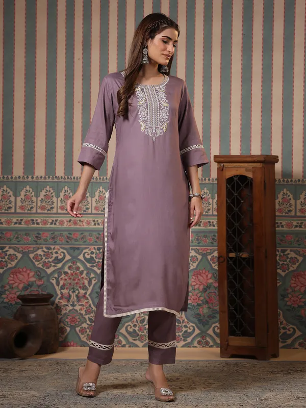Stunning purple cotton kurti set