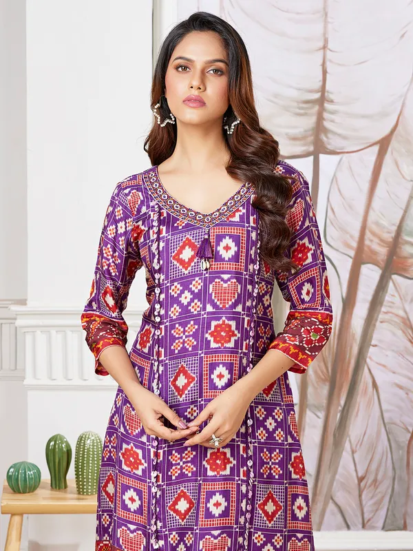 Stunning purple kurti set in russian silk