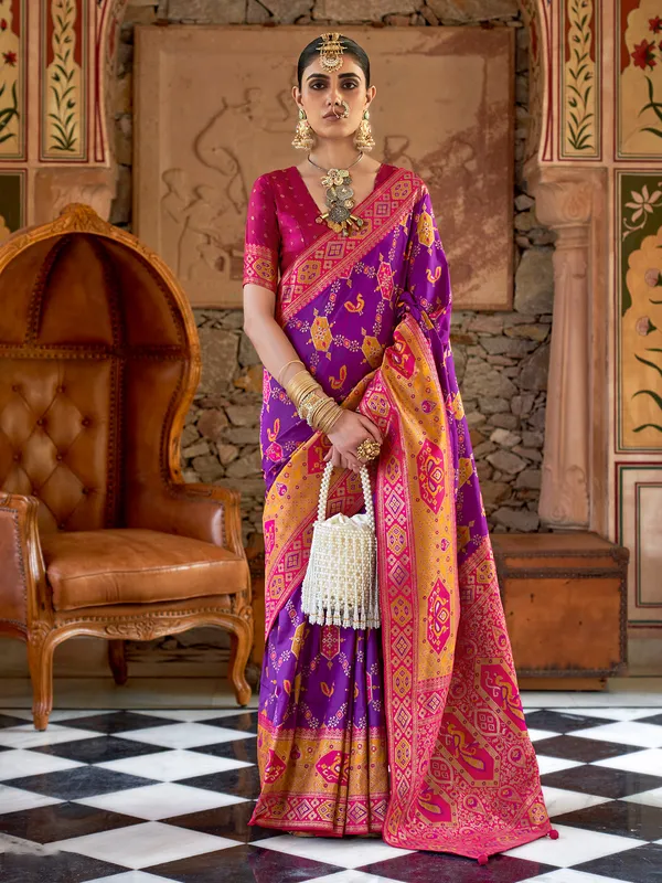 Stunning purple patola silk saree