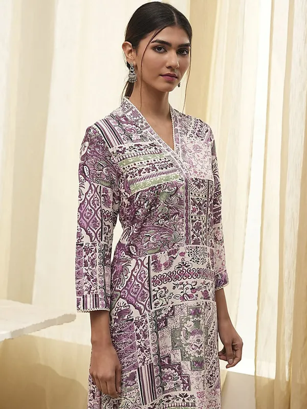 Stunning purple printed cotton silk kurti