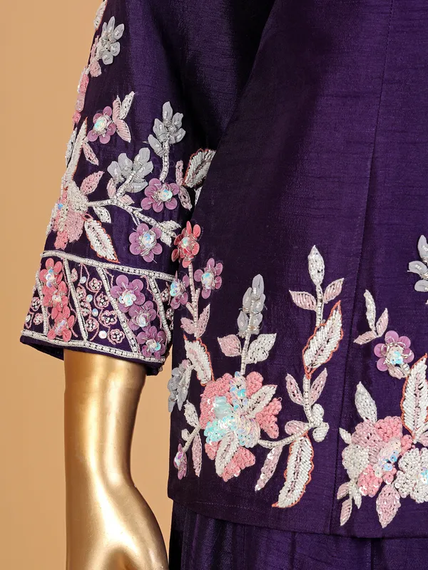 Stunning purple raw silk palazzo suit