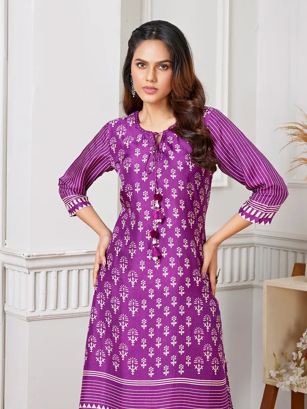 Stunning purple russian silk printed kurti set