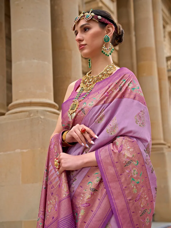 Stunning purple silk printed saree