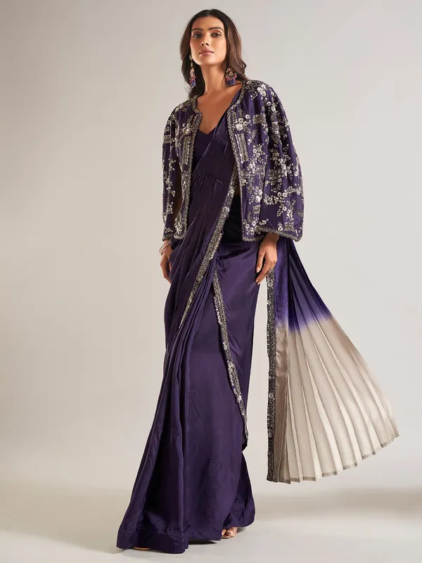 Stunning purple silk ready-to-wear saree