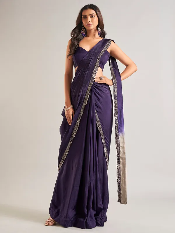 Stunning purple silk ready-to-wear saree