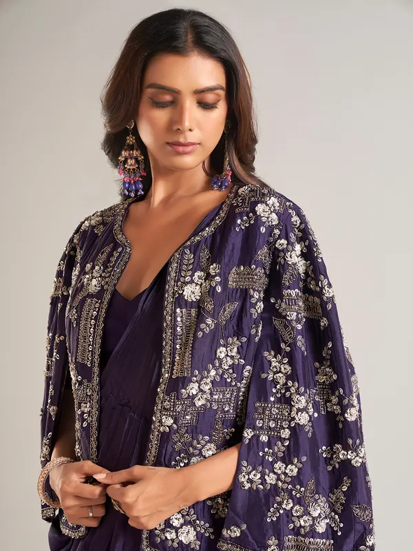 Stunning purple silk ready-to-wear saree