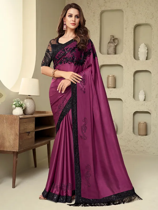 Stunning purple soft silk saree