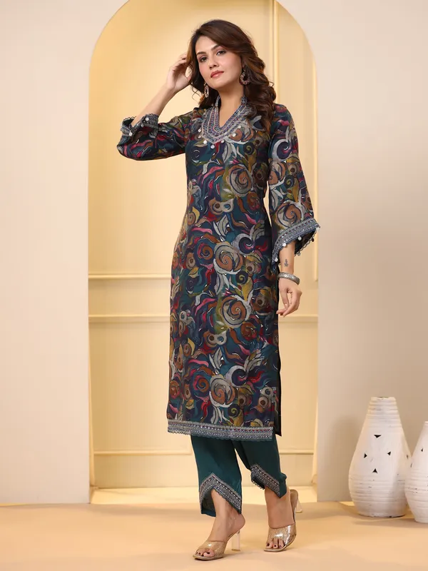 Stunning rama blue kurti with pant