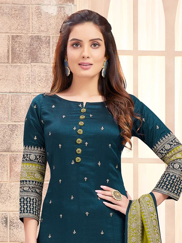 Stunning rama blue salwar suit in silk