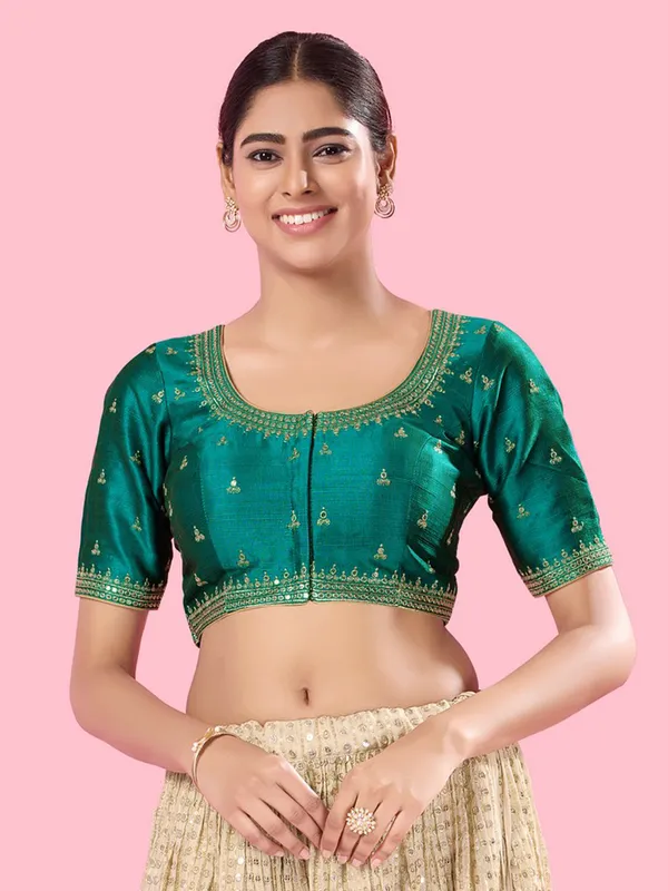 Stunning rama green ready made blouse