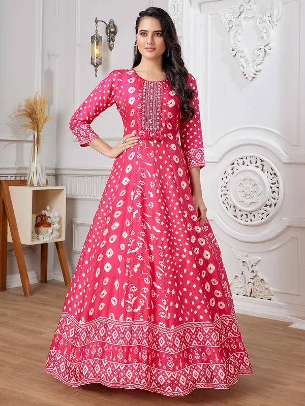 Stunning rani color anarkali printed suit