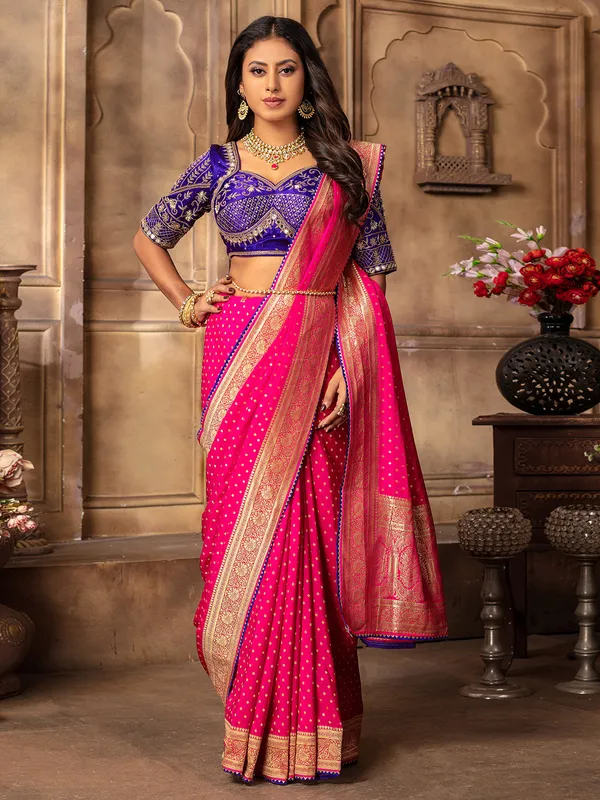 Stunning rani color dola silk saree