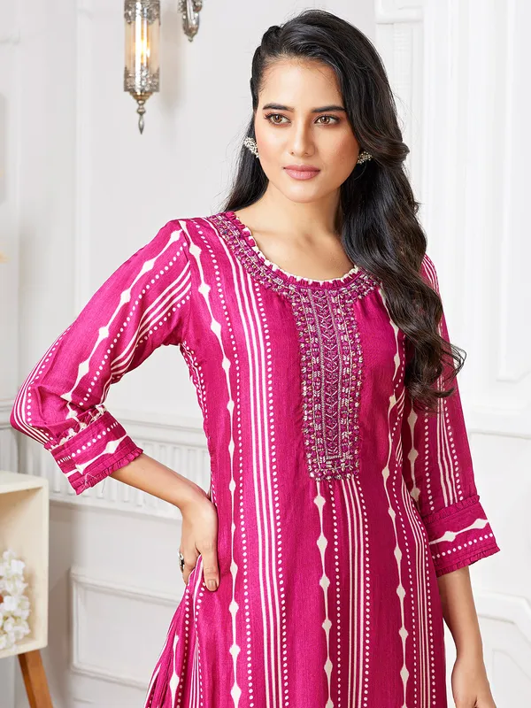 Stunning rani color kurti set in russian silk