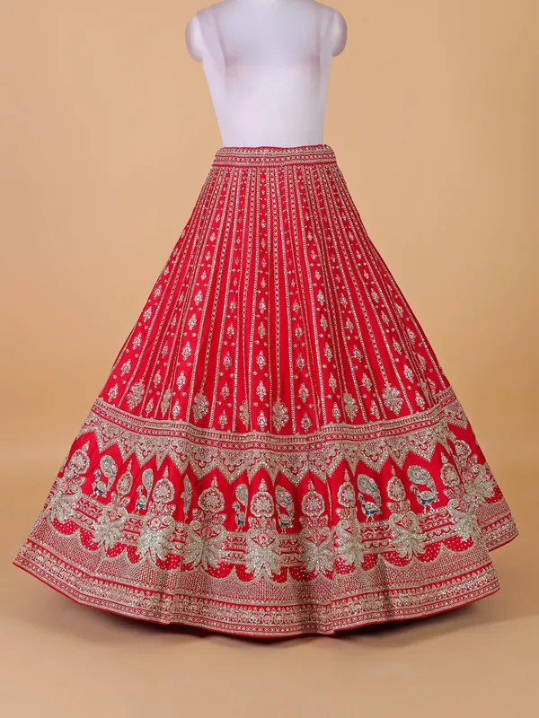Stunning rani color raw silk unstitched lehenga choli