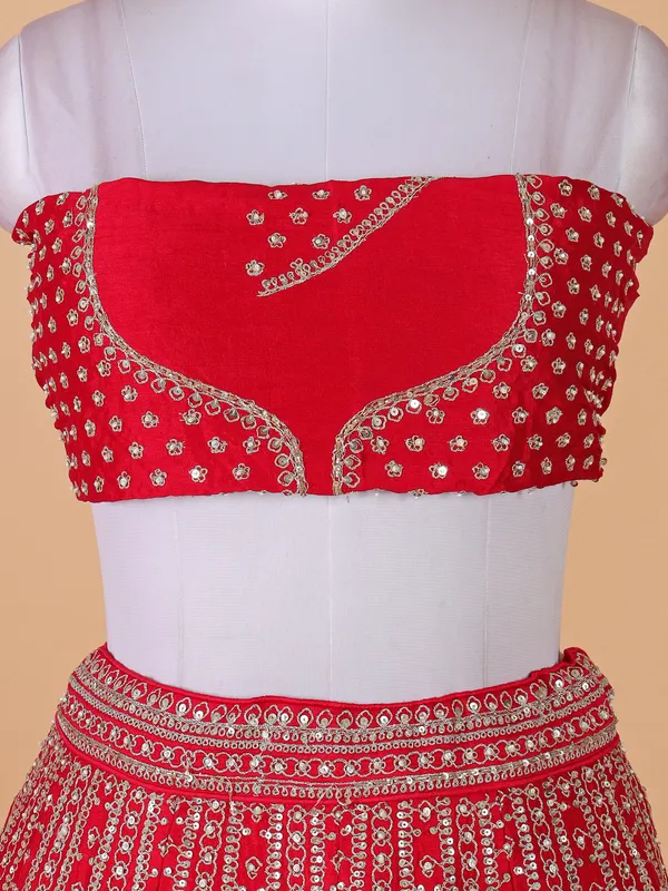 Stunning rani color raw silk unstitched lehenga choli