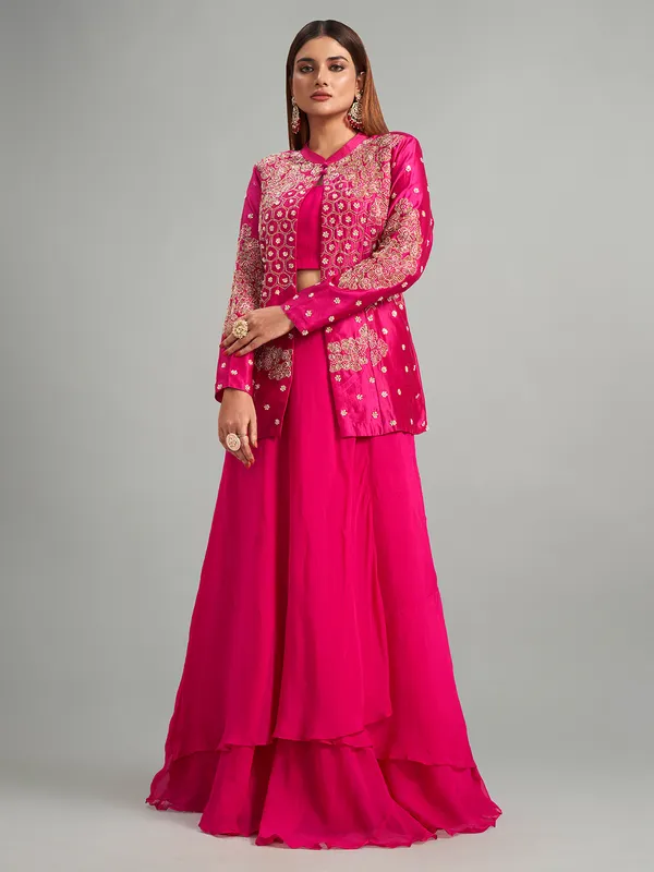 Stunning rani raw silk indowestern style suit