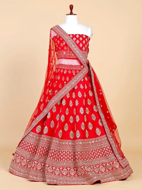 Stunning raw silk lehenga choli in red