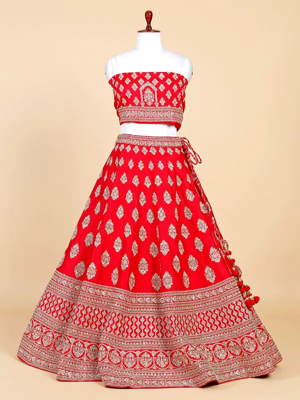 Stunning raw silk lehenga choli in red