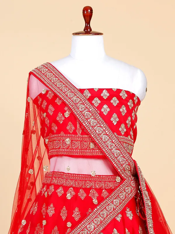 Stunning raw silk lehenga choli in red