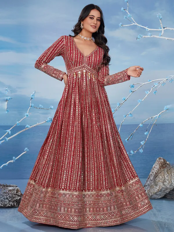 Stunning red anarkali suit for bridal