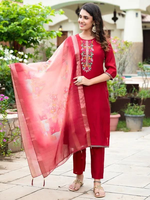 Stunning red cotton kurti set