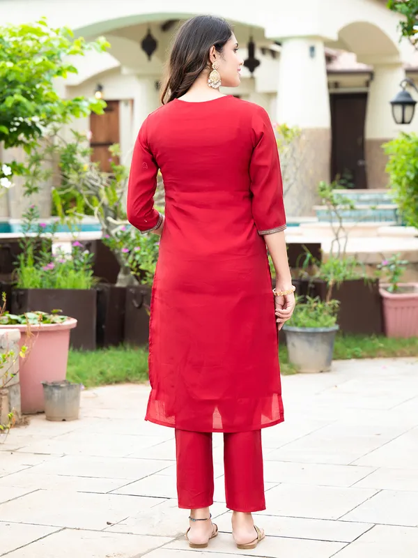 Stunning red cotton kurti set