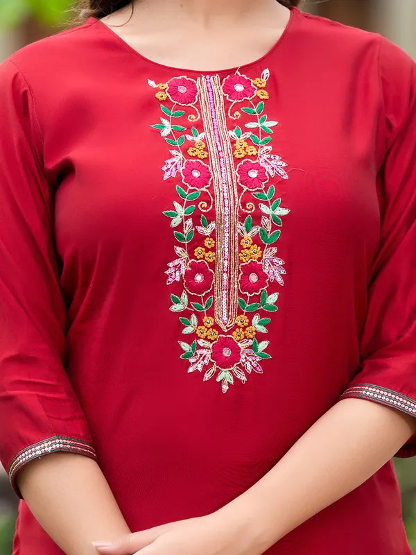 Stunning red cotton kurti set