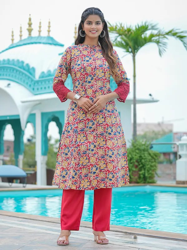 Stunning red cotton printed kurti