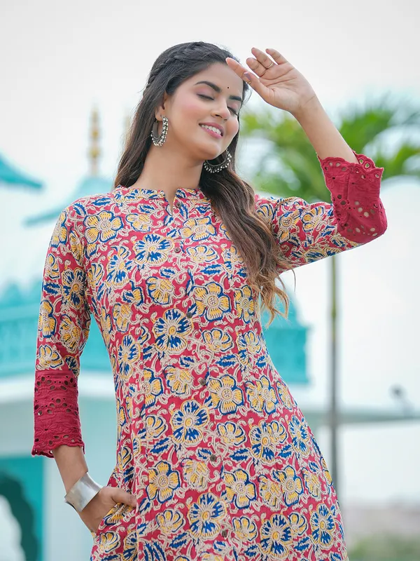 Stunning red cotton printed kurti
