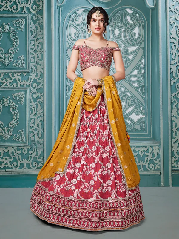 Stunning red georgette printed lehenga choli