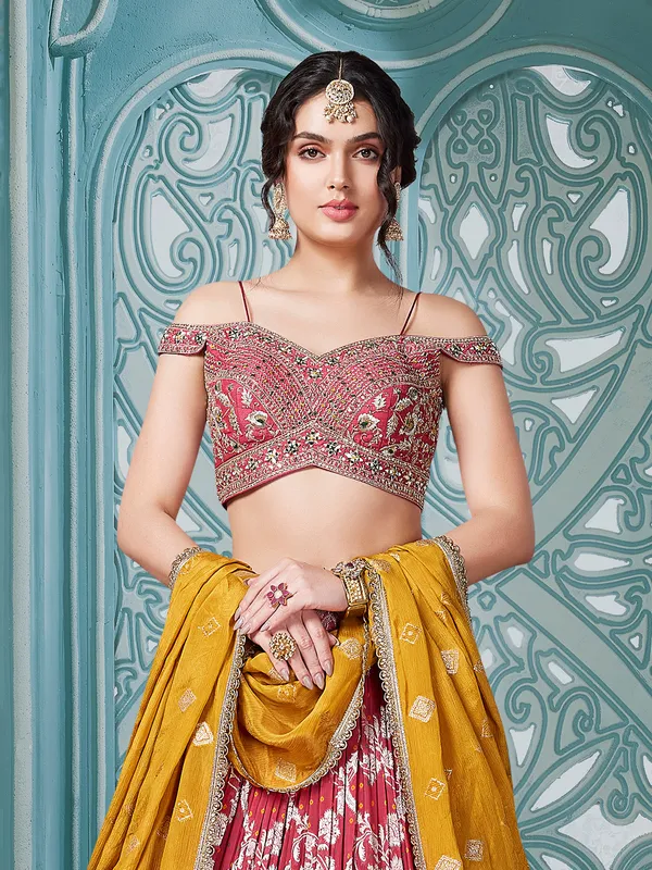 Stunning red georgette printed lehenga choli