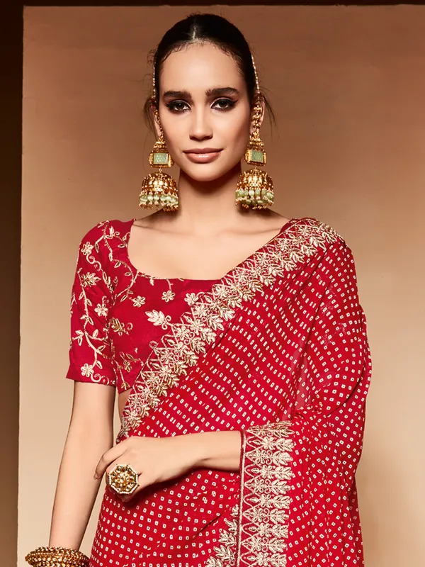 Stunning red georgette printed saree