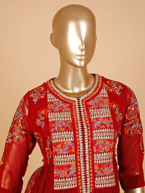 Stunning red georgette salwar suit