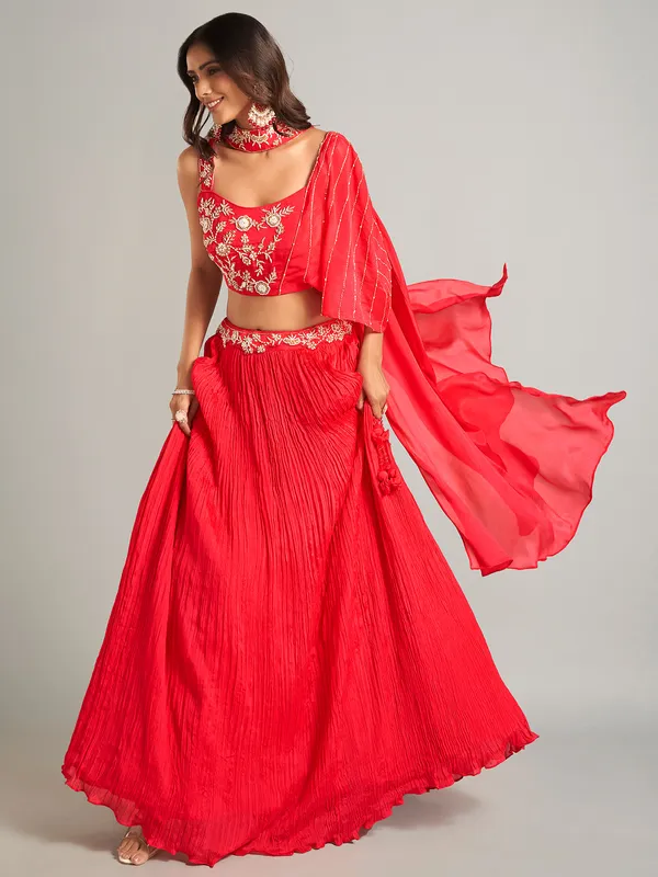 Stunning red laycra lehenga choli for party wear
