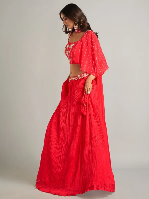 Stunning red laycra lehenga choli for party wear