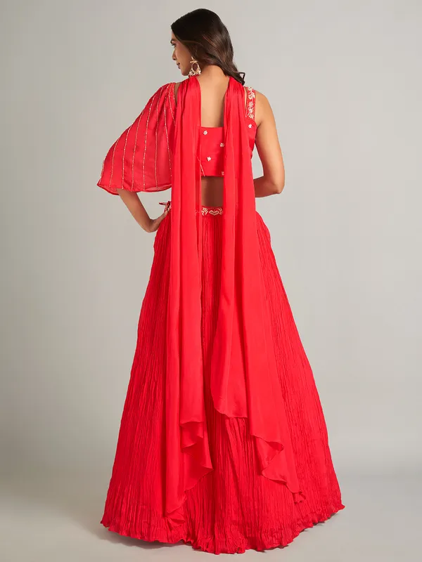 Stunning red laycra lehenga choli for party wear
