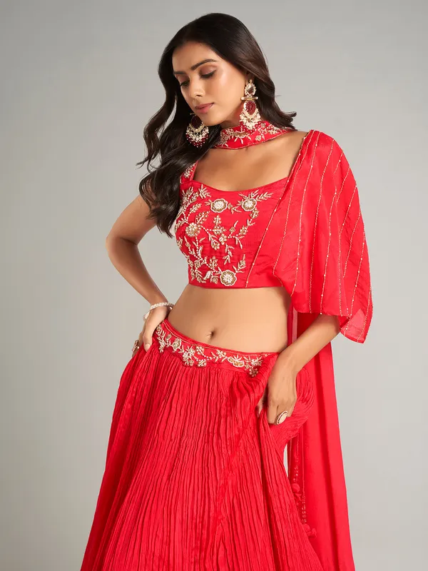 Stunning red laycra lehenga choli for party wear