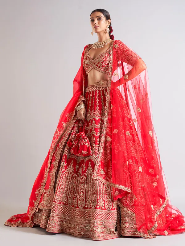 Stunning red lehenga choli with dupatta