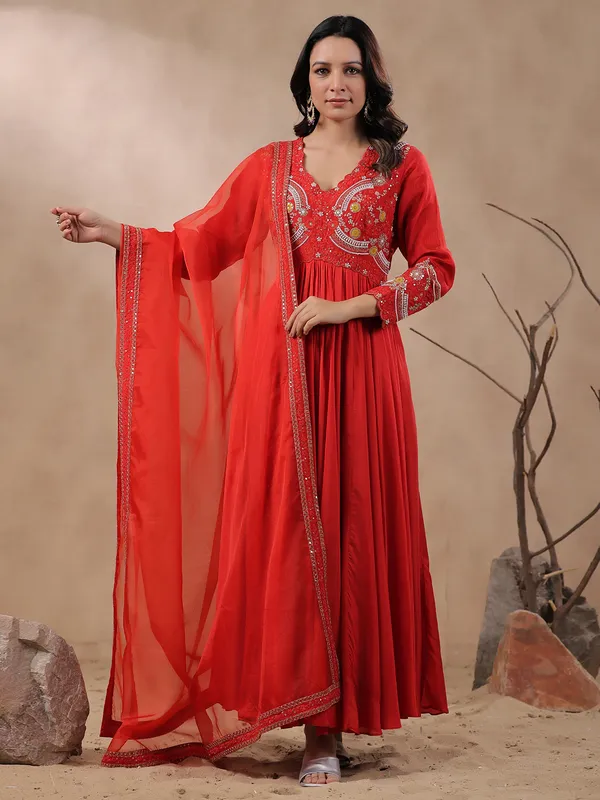 Stunning red long anarkali style kurti