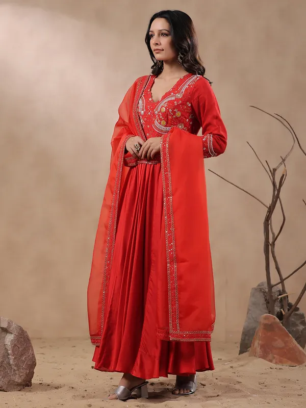 Stunning red long anarkali style kurti