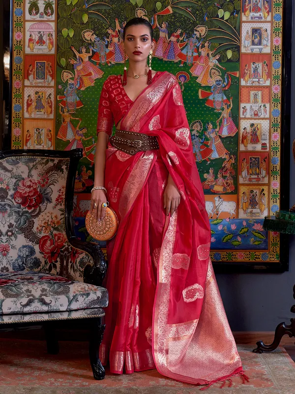 Stunning red organza saree