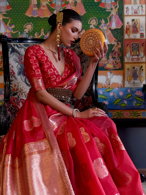 Stunning red organza saree