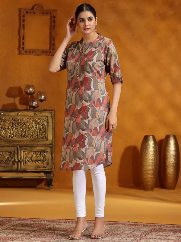 Stunning red printed casual cotton silk kurti